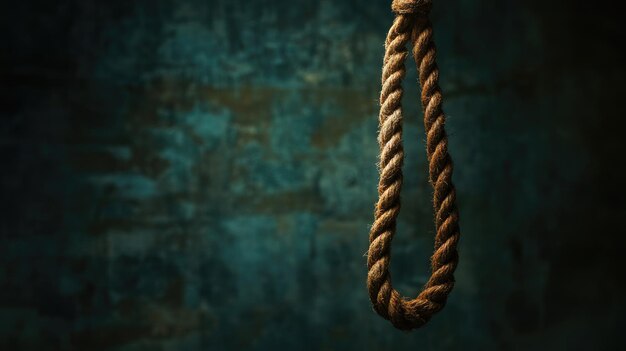 Photo rope noose with dark shadowy background tied in loop