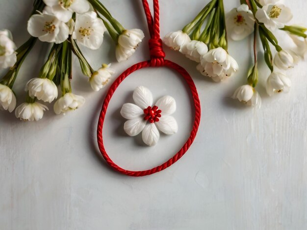 Photo a rope with a red rope tied with a red rope with a flower on it