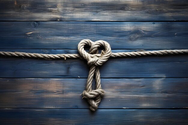 Photo rope on a wooden background rope tied in a knot