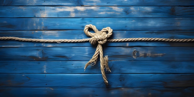 Photo rope on a wooden background rope tied in a knot