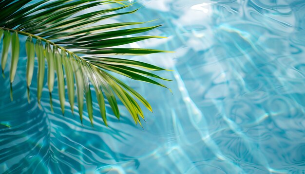 ropical Leaf Shadow on Water Transparent Overlay of Palm Leaf Silhouette with Ripples on Blue Water Surface