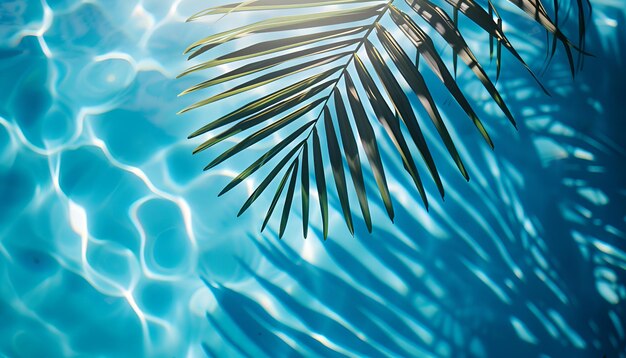 ropical Leaf Shadow on Water Transparent Overlay of Palm Leaf Silhouette with Ripples on Blue Water