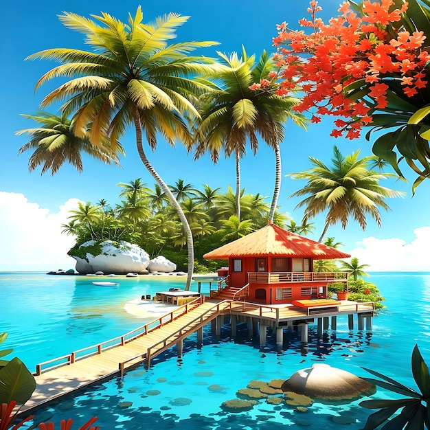 Rosario Islands Idyllic Illustration PalmFringed Beaches CrystalClear ai generated