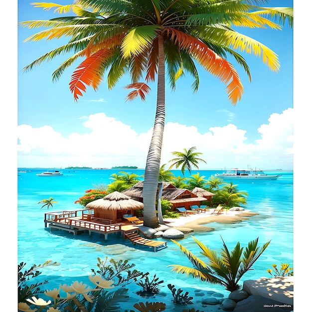 Rosario Islands Idyllic Illustration PalmFringed Beaches CrystalClear ai generated