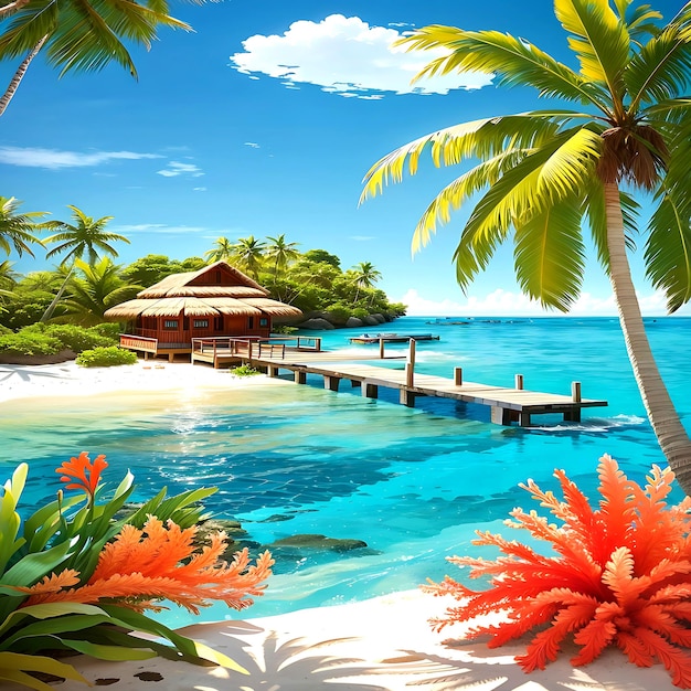 Rosario Islands Idyllic Illustration PalmFringed Beaches CrystalClear ai generated