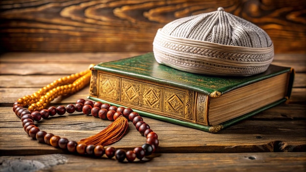 a rosary on a book with a rosary on top of it