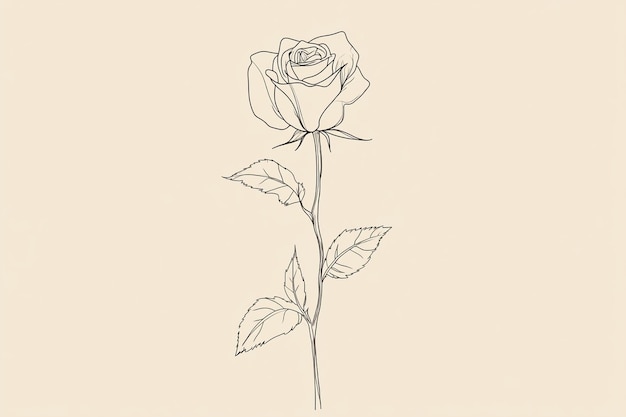 Photo a rose drawn with a single continuous line isolated on a blank canvas