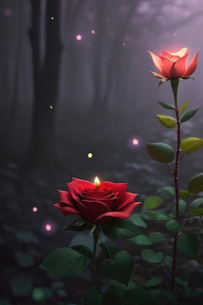 Rose in a fantasy forest background