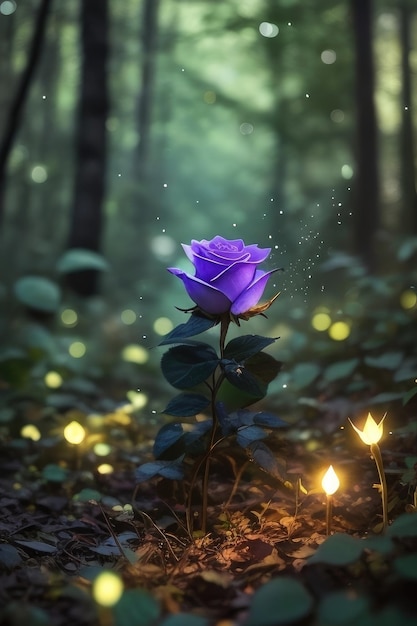 Rose in a fantasy forest background