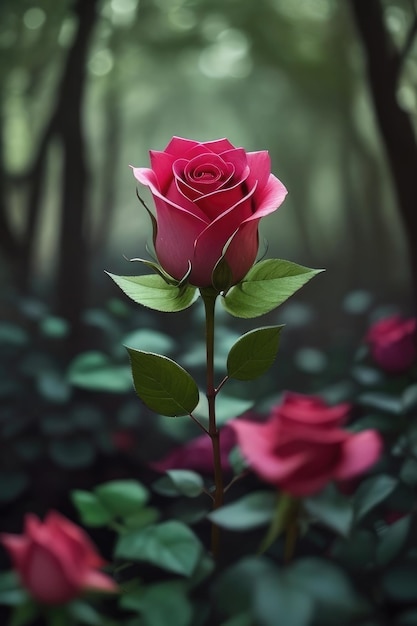 Rose in a fantasy forest background