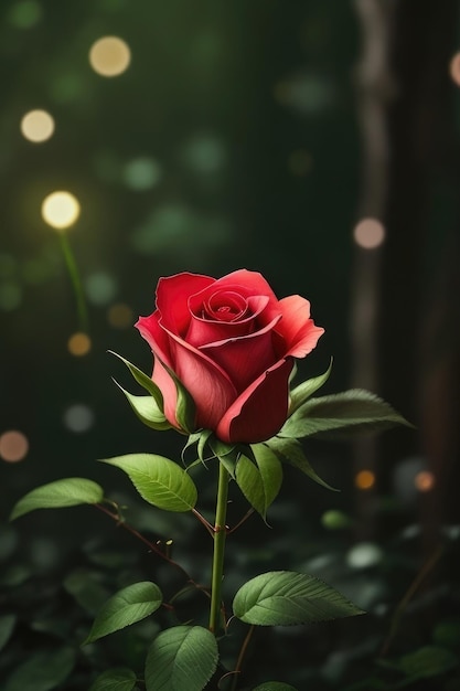 Rose in a fantasy forest background