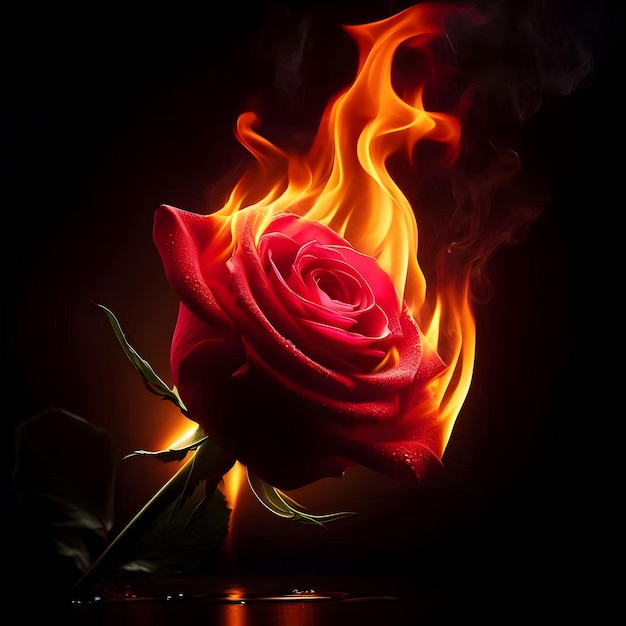 Photo rose on fire