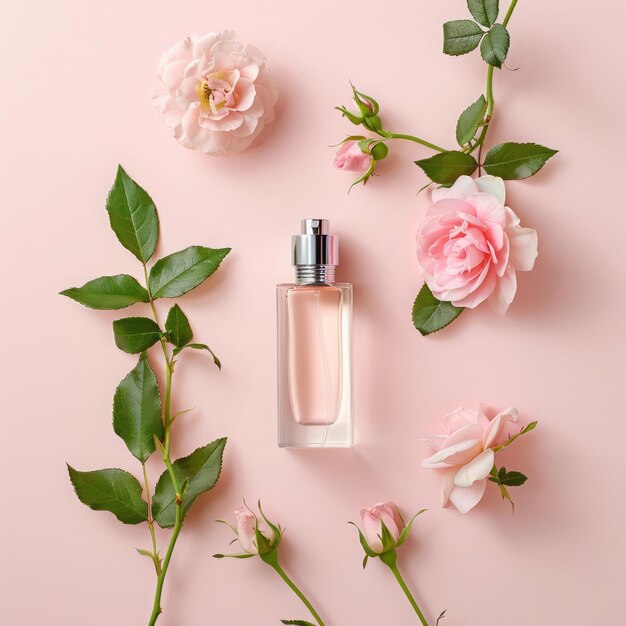 Rose floral perfume bottle mockup