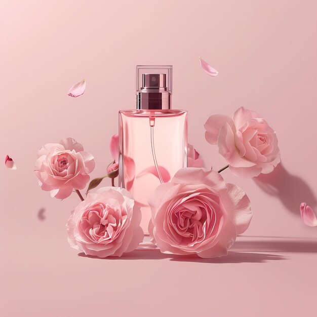 Rose floral perfume bottle mockup