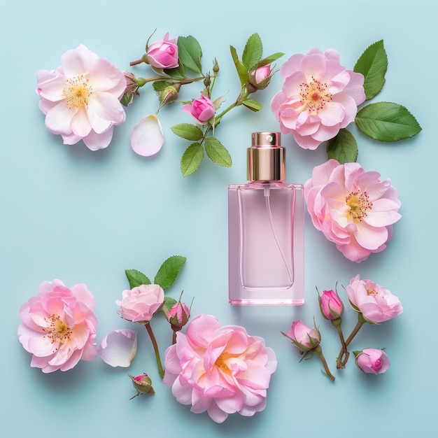 Rose floral perfume bottle mockup