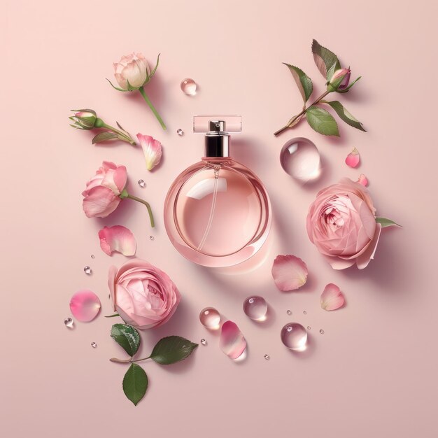 Rose floral perfume bottle mockup