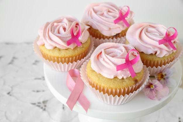 Rose flower cupcakes for pink ribbon day, Breast cancer awareness