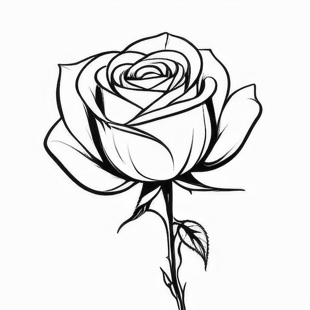 Photo rose flower outline black and white cute coloring book