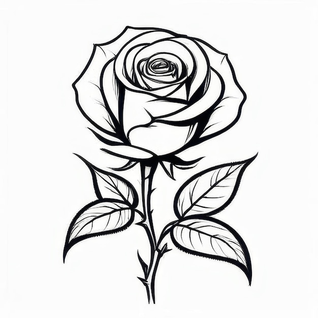 Photo rose flower outline black and white cute coloring book