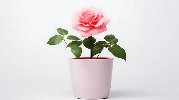 Rose flowers plant pot on white background