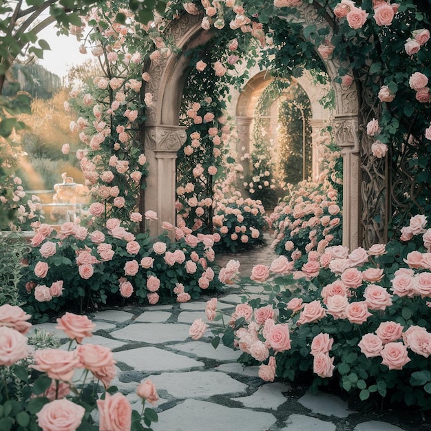 Photo rose garden reverie a romantic escape in natures embrace