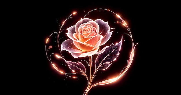 Photo rose glow on dark background with energy swirls