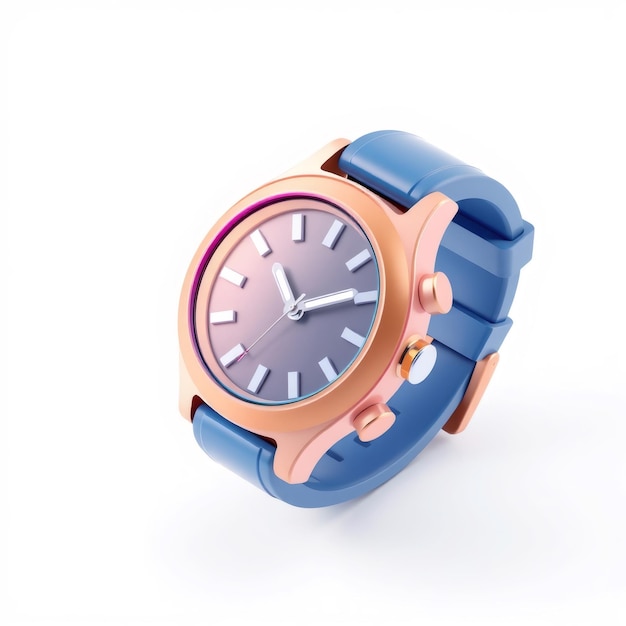 Photo rose gold and blue wristwatch with white face