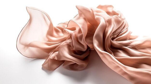 Rose gold fabric flying in the wind isolated on white background