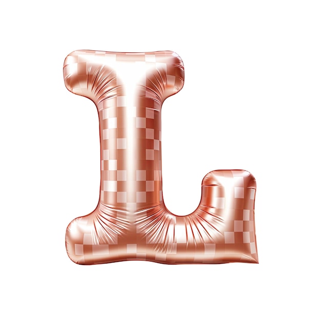 Rose gold gingham metallic L alphabet balloon Realistic 3D on white background Generative ai