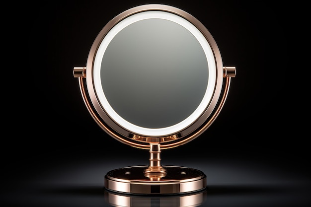 Rose Gold Illuminated Vanity Mirror With Adjustable Stand on a Clear PNG or White Background