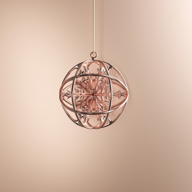 Rose gold Ornaments Christmas ball on golden background. minimal christmas concept idea.