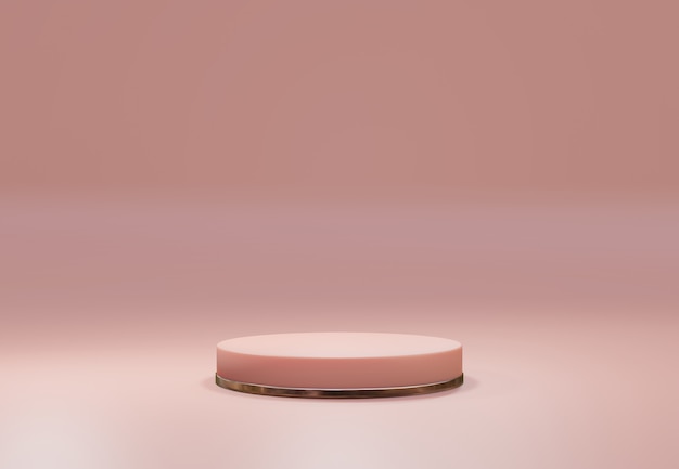 Rose gold pedestal over pink pastel natural background