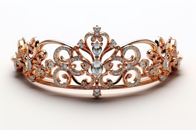 A Rose Gold Tiara Adorned With Sparkling Diamonds on a Clear PNG or White Background