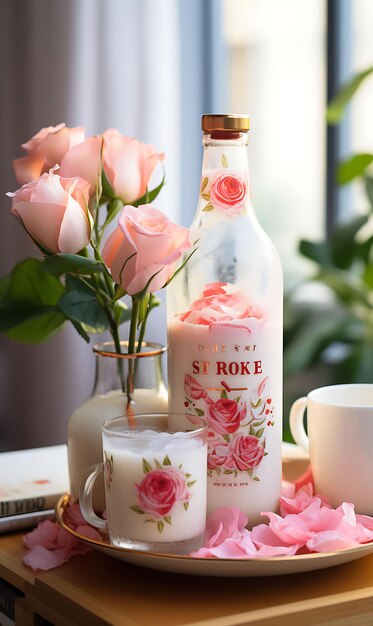 Rose Milk Drink Poster With Rose Syrup and Milk Soft and Del Indian Celebrations Lifestyle Cuisine