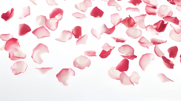 Rose Petals Flying Aesthetically on White Background