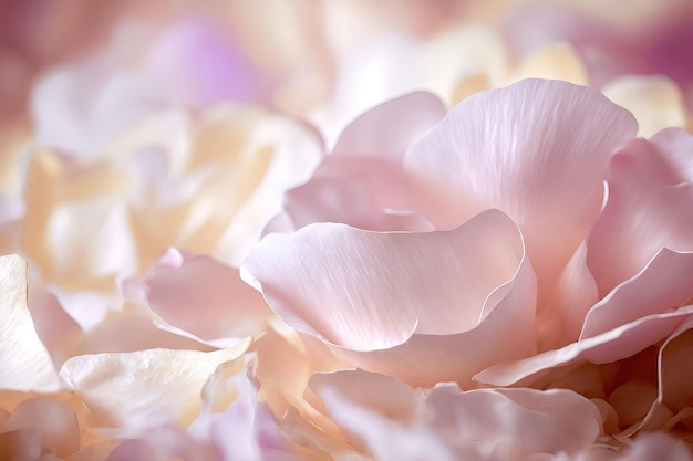 Rose petals that are blurry in focus an abstract romantic background and a soft pastel floral card