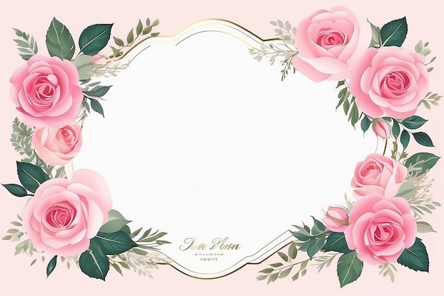 Photo rose pink flower frame background for wedding invitation