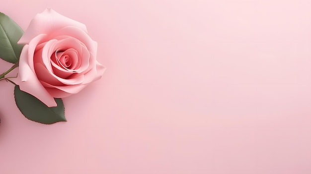 Rose on plain minimalistic pink background flat