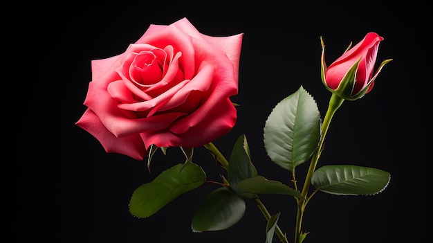 Rose plant on black background