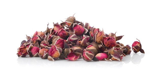 Rose tea isolated on white.