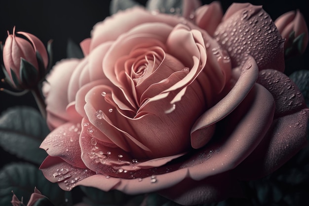 Rose texture with drops closeup AI generation