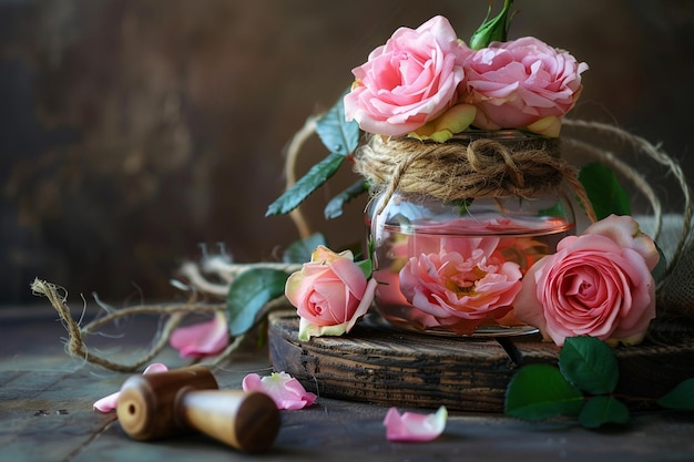 Photo rose water jar with pink roses