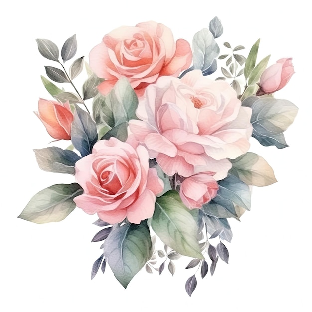 Rose watercolor bouquet Illustration AI Generative