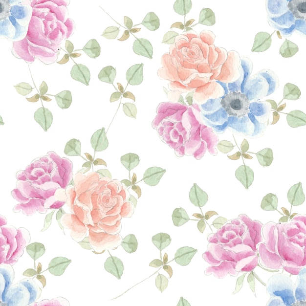 Rose Watercolor Flower Seamless Pattern