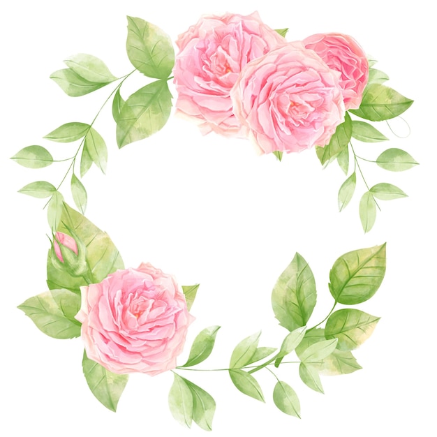 Rose watercolor Round Frame Romantic Composition bouquet for decoration