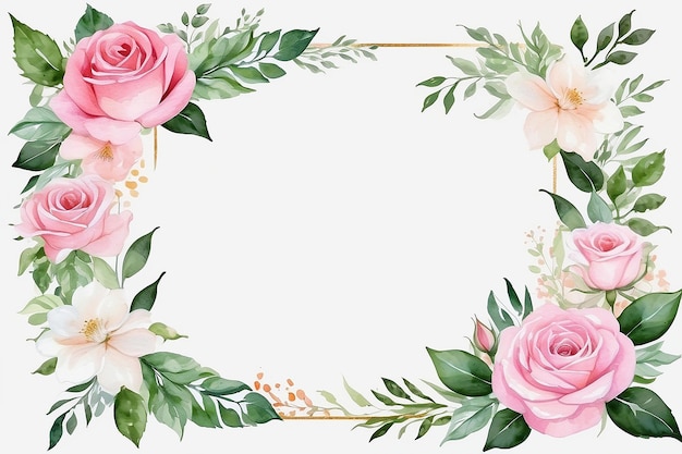 Photo rose white and pink watercolor floral frame luxurious botanical background