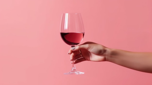 Rose Wine in Hand Against Pink Background