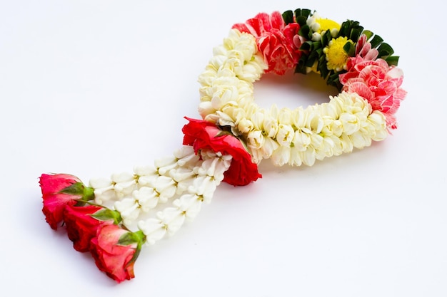 Rose with crown flower and jasmine garland