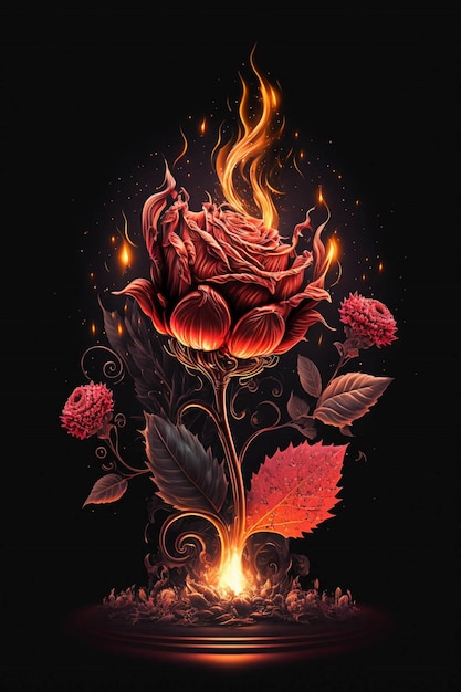 Rose with fire coming out of it generative ai