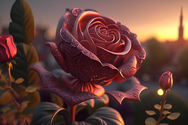 rose with a sunset in the background